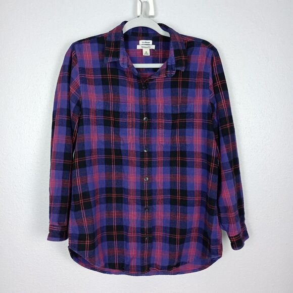 L.L. Bean Tops - LL Bean Shirt Scotch Purple Red Plaid Flannel Slightly Fitted Size Medium Petite